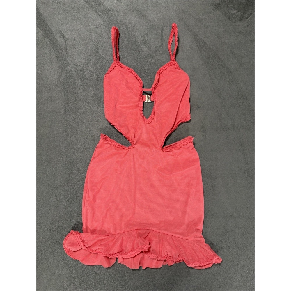 Oh Polly Jovelyn Ruffle Cut Out Mini Dress Coral Size Small